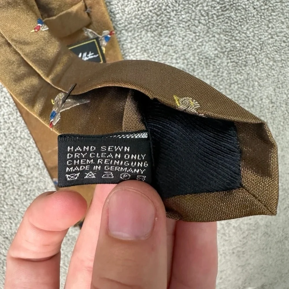 Allen Edmonds Johns Collection Silk Tie Brown Mallard Duck Pheasant Bird Germany